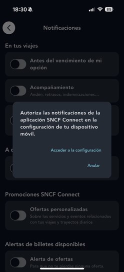 Autorizar la recepción de notificaciones SNCF Connect